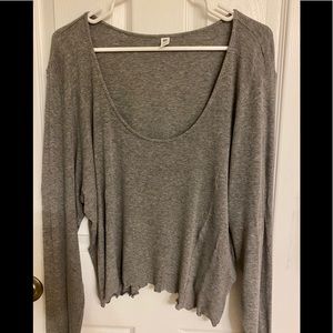 bp Heather Gray Long Sleeve Sexy T-Shirt Scalloped Hemline Viscose-blend Size 4X